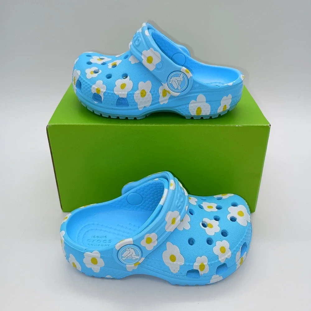 Crocs Classic Daisy Clog T Tinted Glass Blue Floral Toddler Size C6 211264-4WD